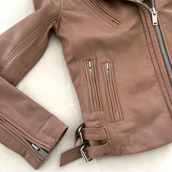 Amaryllis Clay/Pink 100% Leather Moto Style Jacket, Size XS NWOT - Picture 6 of 15